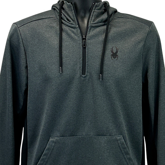 Spyder Active ProWeb Hoodie Mens S Small Gray 1/4 Zip Fleece Hooded Sweatshirt - Picture 1 of 5